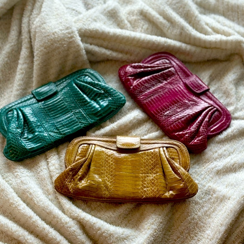 (3) SNAKESKIN LEATHER CHANDRA CLUTCHES by Angel Jackson